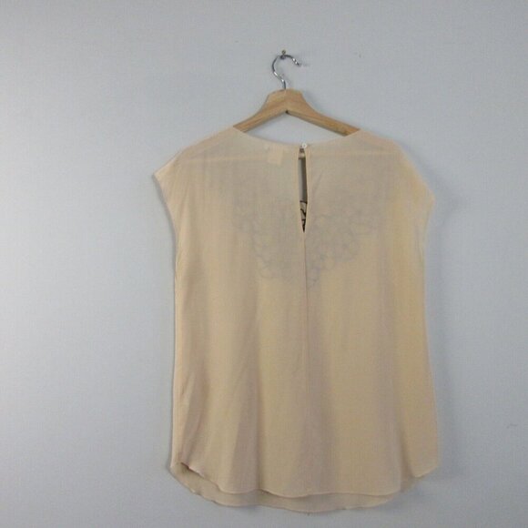 Club Monaco Floral Embellish Silk Blouse Women S Tan Boxy Cap Sleeve Casual 104 - Picture 2 of 11